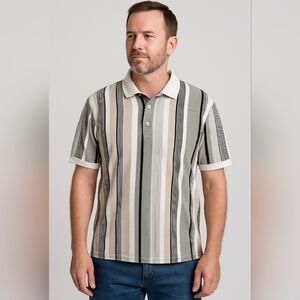 D) Greg Norman Collection Striped Polo Shirt Men's Size L